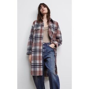 Zara Long Plaid Overshirt Shacket - M
